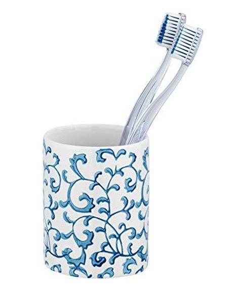 Wenko Mirabello Holder for Toothbrush and Toothpaste, Ceramic, Blue, 8 x 11 x 8 cm