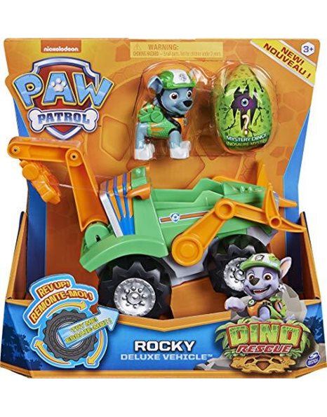 PAW Patrol Dino Rescue Rockys Deluxe Rev Up Vehicle with Mystery Dinosaur Figure