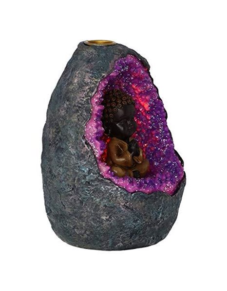 Nemesis Now Zen Geode Baby Buddha Crystal Backflow Incense Burner, Purple, 14.5cm