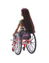 Barbie Fashionistas Doll #166 with Wheelchair & Crimped Brunette Hair Wearing Rainbow-Striped Dress, White Sneakers, Sunglasses & Fanny Pack, Toy for Kids 3 to 8 Years Old