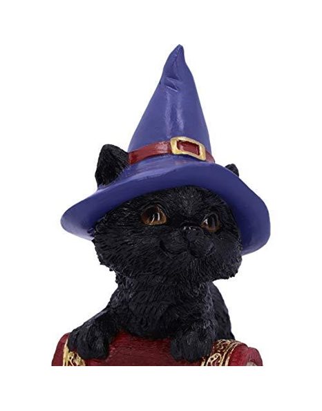 Nemesis Now Hocus Small Witches Familiar Black Cat and Spellbook Figurine, Red, 12.7cm