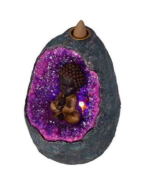 Nemesis Now Zen Geode Baby Buddha Crystal Backflow Incense Burner, Purple, 14.5cm