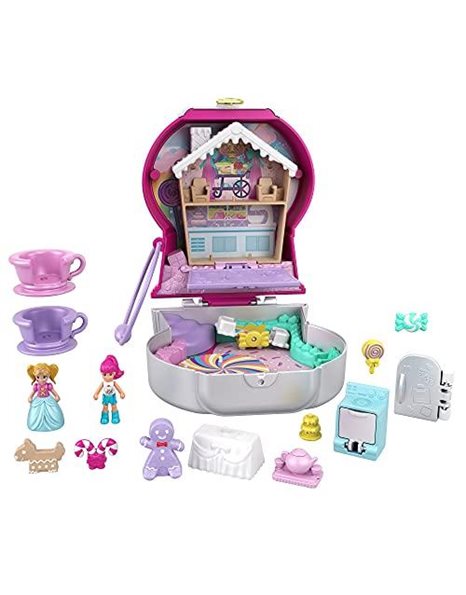 Polly Pocket Candy Cutie Gumball Compact, Gumball Theme with Micro Polly & Margot Dolls, 5 Reveals & 13 Related Accessories