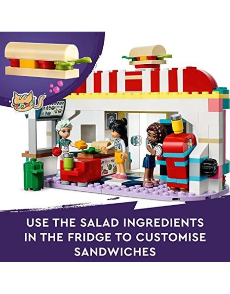 LEGO 41728 Friends Heartlake Downtown Diner Restaurant Playset, Toy for Kids Aged 6 Plus, Birthday Gift Idea with Liann, Aliya and Charli Mini-Dolls, 2023 Series Characters