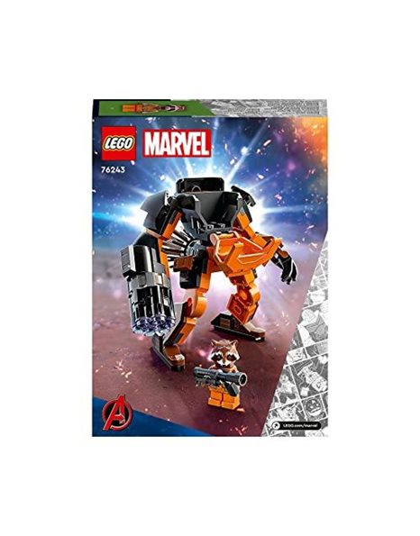 LEGO 76243 Marvel Rocket Mech Armour Set, Guardians of the Galaxy Racoon Buildable Action Figure Toy, Avengers Collectable Gift Idea for Kids 6 Plus Years Old
