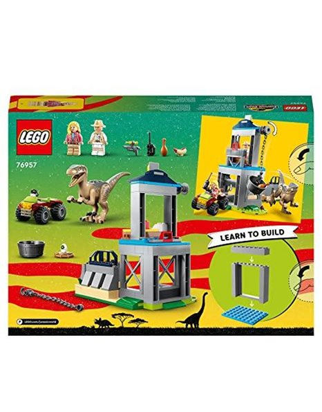 LEGO 76957 Jurassic Park Velociraptor Escape Dinosaur Toy for Boys, Girls, Kids Aged 4 and Up, Set with Dino Figure, Off-Road Car and 2 Minifigures
