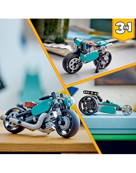 LEGO 31135 Creator 3 in 1 Vintage Motorcycle Set, Classic Motorbike Toy to Street Bike to Dragster Car, Vehicle Building Toys for Kids, Boys and Girls