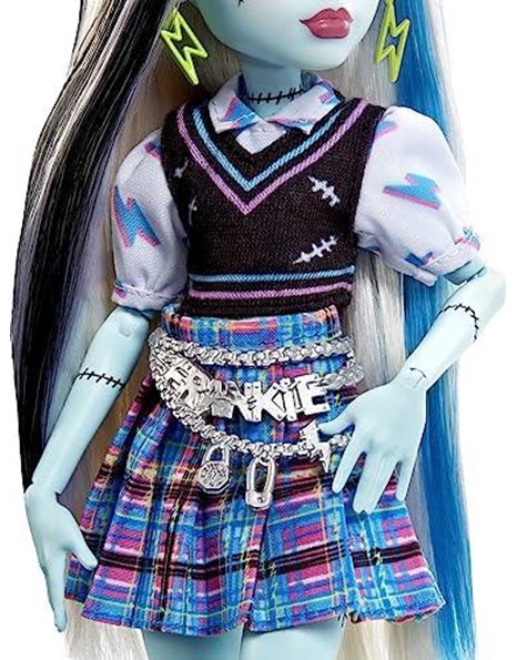 Monster High Frankie Stein Doll, Fashion Frankenstein Doll with Black and White Hair, Toy Dog Watzie and Doll Accessories, Toys for Ages 4 and Up, One Doll, HHK53