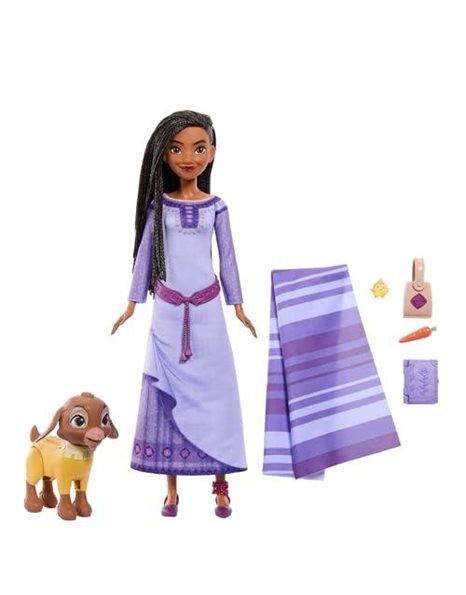 Disney Wish Asha of Rosas Adventure Pack, Collectible Fashion Doll, Poseable Doll with Long Hair, Movable Toy Animal and Doll Accessories, Toys for Ages 3 and Up, One Playset, Accessories may vary