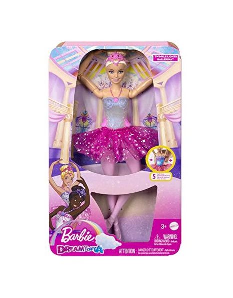 Barbie Dreamtopia Twinkle Lights Ballerina Doll with Blonde Hair & Light-Up Feature Wearing Royal Headband & Pink Tutu, HLC25