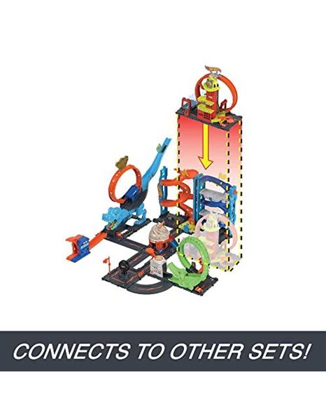 Hot Wheels City with 1 Toy Car, Kid-Powered Elevator, Water-Like Ramp, Track-Play Features, Connects to Other Sets, Fire Station with Super Loop, HKX41