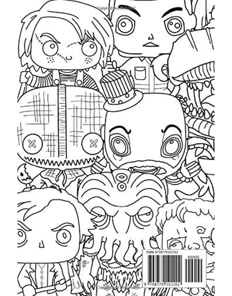 A funko horror coloring book: 24 fun and scary illustrations to color in and relax to.