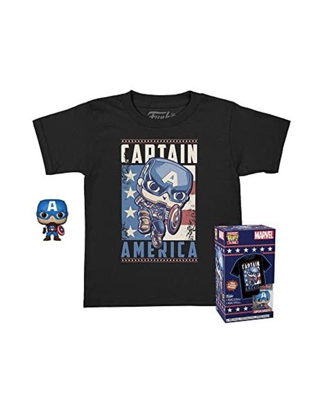 Funko Pocket Pop! & Tee: Marvel - Captain America - Extra - for Children and Kids - Extra Large - (XL) - T-Shirt - Clothes With Collectable Vinyl Minifigure - Gift Idea - Toys and Short Sleeve Top