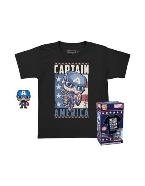 Funko Pocket Pop! & Tee: Marvel - Captain America - for Children and Kids - Small - (S) - T-Shirt - Clothes With Collectable Vinyl Minifigure - Gift Idea - Toys and Short Sleeve Top for Boys