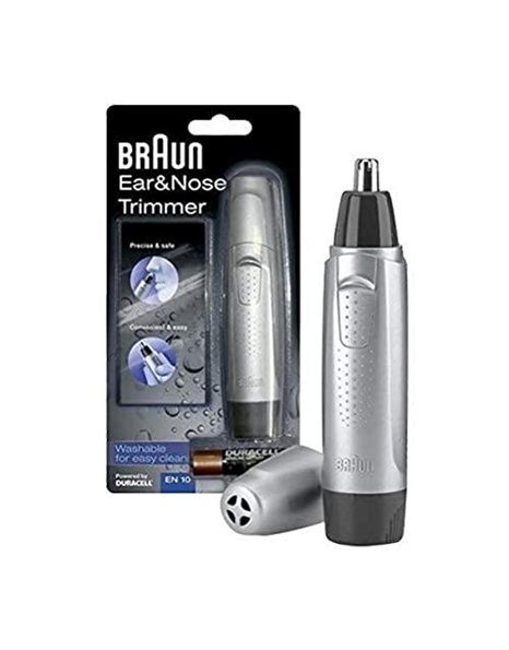 Braun Ear and Nose Hair Trimmer For Men, Precise and Safe Hair Removal, Fully Washable, EN10, Silver