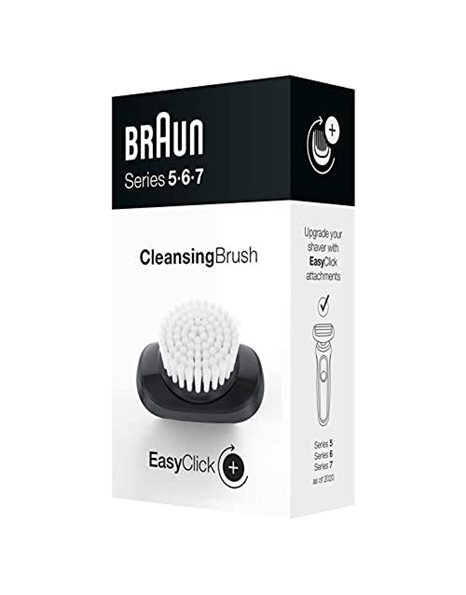 Braun EasyClick Cleansing Brush Attachment For New Generation Series 5, 6 and 7 Electric Shaver, Cleans, Exfoliates and Refines Your Skin, White