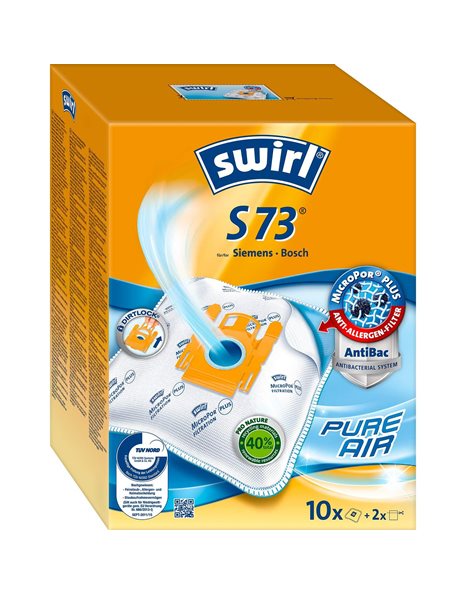 Swirl S 73 Vacuum Cleaner Bags, For Bosch and Siemens Vacuum Cleaners, Pack of 10 Bags + 2 Anti-Allergen Filters