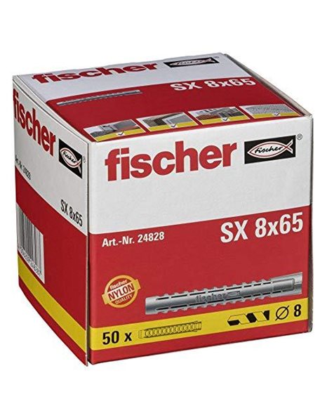 Fischer 024828 8 x 65 mm SX Expansion Plug - Zinc (50-Piece)