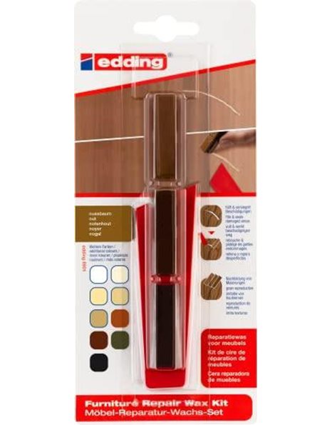 edding 8901 furniture repair wax kit - walnut - for filling in and repairing scratches and holes on furniture and other wood surfaces