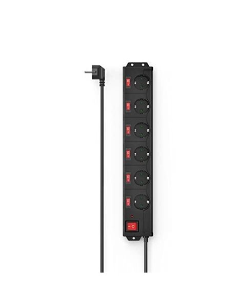 Hama Power strip can be switched individually, with surge protection (6-way multi-socket, wall mounting, 90° rotated, XL extra large socket spacing, 1.4m cable length) black