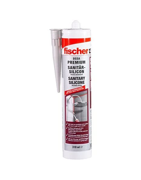 Fischer DSSA SW Sanitary Silicone for Sealing & Grouting in Sanitary and Kitchen Sector, Cartridge for Numerous Applications and Building Materials, 310 ml, Black