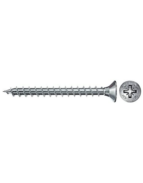 fischer 670408 FPF Power-Fast II 5 x 100mm Chipboard Wood Screws, Countersunk Head with Phillips, Partial Thread, Galvanised Blue Passivated, Pack of 200