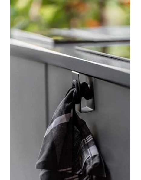 WENKO Hook by Push, high-quality kitchen magic hook made of stainless steel in matt black for hanging on the drawer or cupboard door, dish towels are simply inserted, 5 x 6 x 4 cm