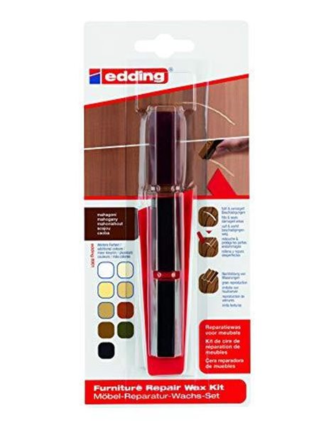 edding 8901 furniture repair wax kit - mahogany - for filling in and repairing scratches and holes on furniture and other wood surfaces