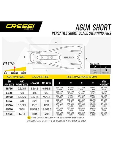 Cressi Unisex Cressi Agua Short Fins, Black/Silver, Size 45, Size 46, 10 11 46 Agua Short UK