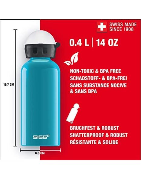 SIGG - Aluminium Kids Water Bottle - KBT Waterfall - Leakproof - Lightweight - BPA Free - Climate Neutral Certified - Aqua - 0.4L