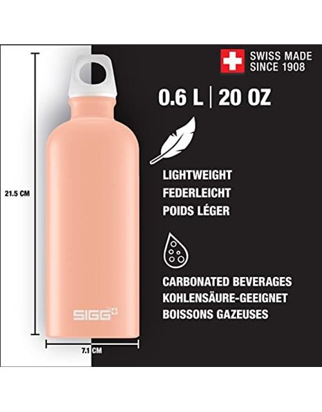 SIGG - Aluminium Water Bottle - Traveller Shy Pink - Climate Neutral Certified - Suitable For Carbonated Beverages - Leakproof - Lightweight - BPA Free - Shy Pink - 0.6 L