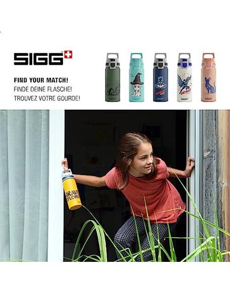SIGG - Aluminium Kids Water Bottle - WMB ONE Brave Bear - Suitable For Carbonated Beverages - Leakproof - Lightweight - BPA Free - Climate Neutral Certified - Yellow - 0.6L
