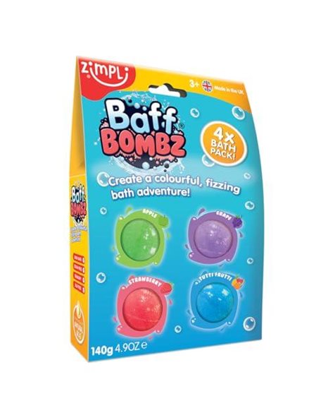 4 x Bath Bombs from Zimpli Kids, Bath Fizzers Gift Set for Children, Moisturising & Organic for Dry Skin, Birthday Gift for Boys & Girls, Pocket Money Bath Toy, Vegan Friendly & Cruelty Free