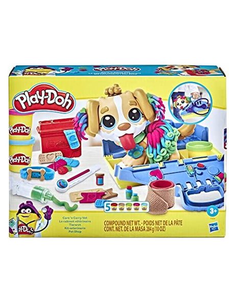 Play-Doh Care n Carry Vet Playset with Toy Dog, Carrier, 10 Tools, 5 Colours, Multicolor