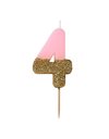 Talking Tables Bday Pink Number 4 Four Candle with Gold Glitter | Premium Quality Cake Topper Decoration | Pretty, Sparkly for Kids, Adults, 40th Birthday Party, Anniversary, Wax,Height 8cm, 3"
