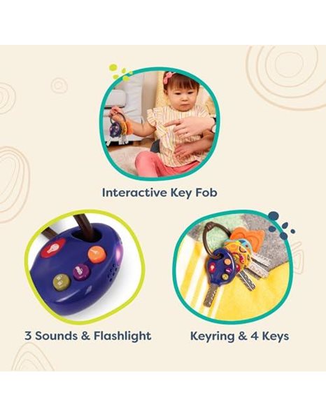B. toys – 4 Textured Toy Car Keys for Babies & Toddlers – LucKeys – Blue – Flashlight & 3 Car Sounds – Non-Toxic – Interactive Baby Teething Toys – 10 months +