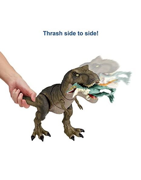 Jurassic World Dominion Dinosaur T Rex Toy, Thrash ‘N Devour Tyrannosaurus Rex Action Figure with Sound and Motion, HDY56