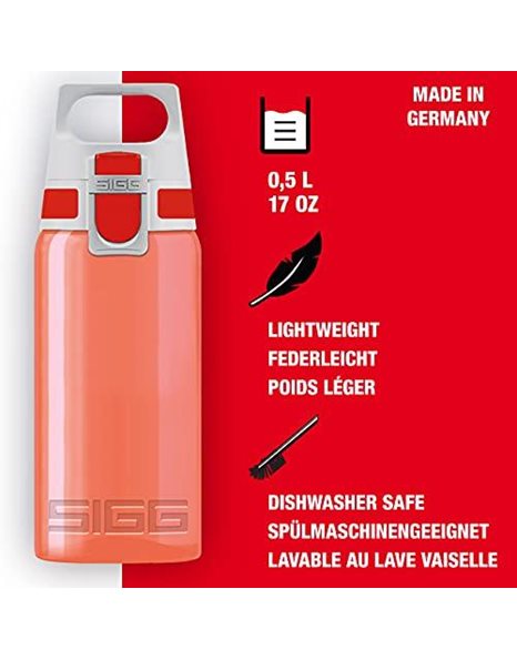 SIGG - Kids Water Bottle - Viva One Red - Suitable For Carbonated Beverages - Leakproof - Dishwasher Safe - BPA Free - Sports & Bike - Red - 0.5L