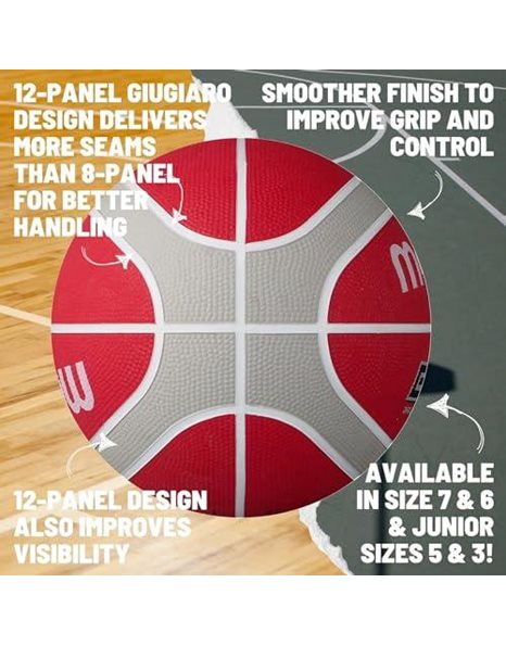 Molten GR Basketball, Indoor/Outdoor, Premium Rubber, Size 7, Impact Colour Red/White/Silver, Suitable For Boys age 14 & Adult (BGR7-WRS)