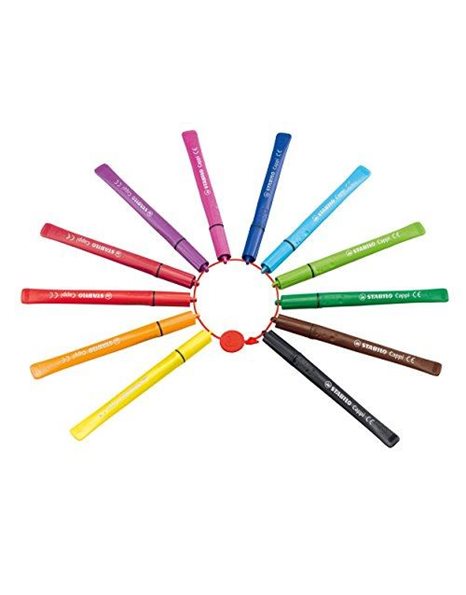 Fibre-Tip Pen with Cap-Ring - STABILO Cappi - Pack of 18 - Assorted Colours + 2 Cap-Rings