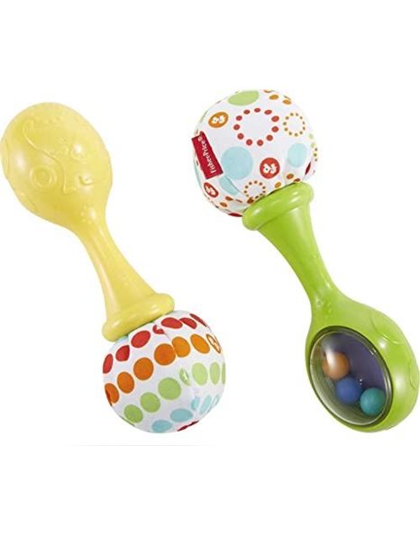 Fisher-Price Baby Toys Rattle ‘n Rock Maracas, Set of 2 Soft Musical Instruments for Infants 3+ Months, Green & Yellow, BLT33