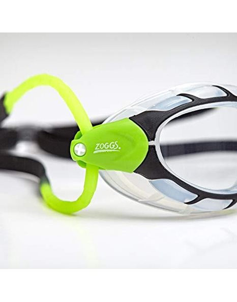 Zoggs Predator Adult Swimming Goggles, UV protection swim goggles, Pulley Adjust Comfort Goggles Straps, Fog Free Swim Goggle Lenses, Zoggs Goggles Adults Ultra Fit, Clear, Black/Lime/Small