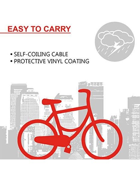 MASTER LOCK Bike Lock Cable, 2 Keys, 1.8 m Coiling Cable, Outdoor, 1.8 m x 0.8 cm