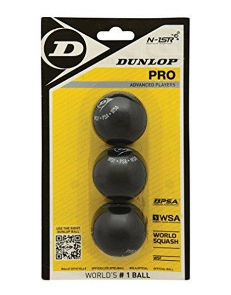 Dunlop Squash Balls Pro Double Yellow, 3 Ball Blister Pack, Official Tournament Squash Ball