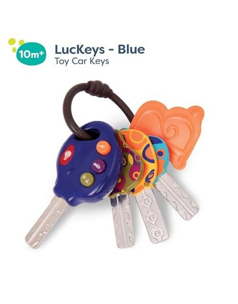 B. toys – 4 Textured Toy Car Keys for Babies & Toddlers – LucKeys – Blue – Flashlight & 3 Car Sounds – Non-Toxic – Interactive Baby Teething Toys – 10 months +