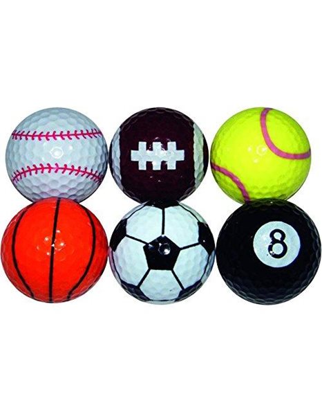Longridge Novelty Golf Balls - Multi Sports (Pack of 6)