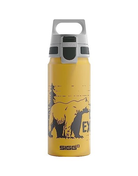 SIGG - Aluminium Kids Water Bottle - WMB ONE Brave Bear - Suitable For Carbonated Beverages - Leakproof - Lightweight - BPA Free - Climate Neutral Certified - Yellow - 0.6L