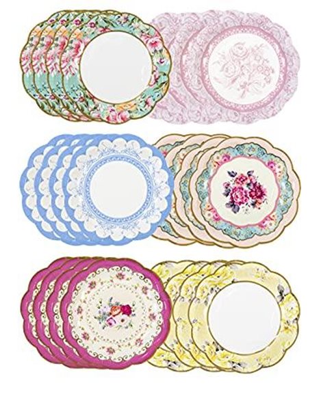 Pack of 24 Vintage Floral Paper Plates with Scalloped Edge, Truly Scrumptious Disposable Tableware For Birthday or Garden Party, Afternoon Tea, Baby Shower, Wedding 17.5cm