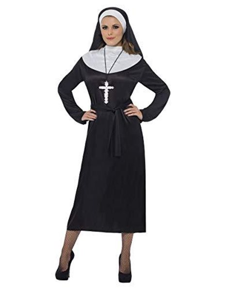 Nun Costume, Black, with Dress, Belt & Headdress, (PLUS X1)