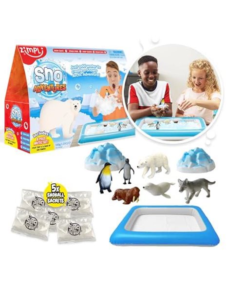 Sno Adventures Arctic Pack from Zimpli Kids, 5 Use Pack, 8 x Arctic Figures, Inflatable Tray, Imaginative Sensory Playset, Childrens Sensory Indoor & Outdoor Toy, Imaginary Play Gift for Boys & Girls